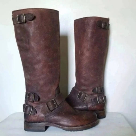 SALE FRYE Veronica Slouch Brown Leather Engineer Boots- LK NEW - Picture 7 of 14